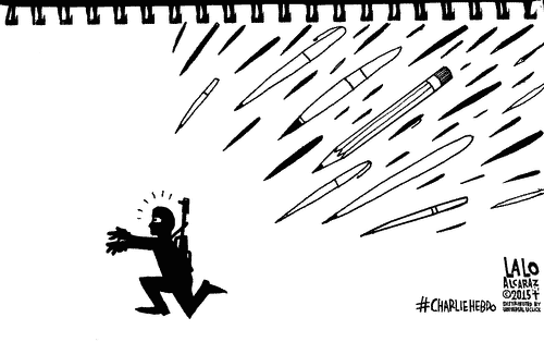 Alcaraz Cartoon in Reaction at the Charlie Hebdo Shootings in Paris this year