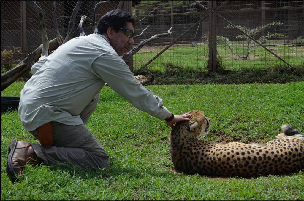Profesor Rodolfo Dirzo con un Jaguar, especie que esta en grave peligro de extinción. 