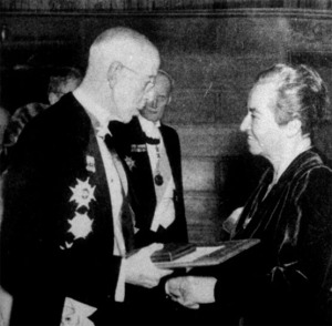 Gabriela Mistral Receiving the Nobel Prize from the Swedish King in Stockholm in 1945 